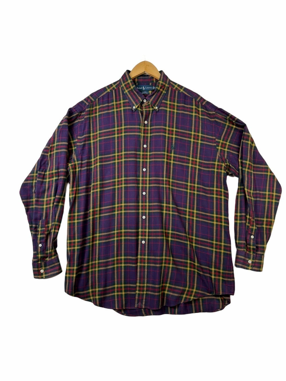 Ralph Lauren Blake Button Down Shirt XL Purple Plaid Pony Cotton Classic Fit